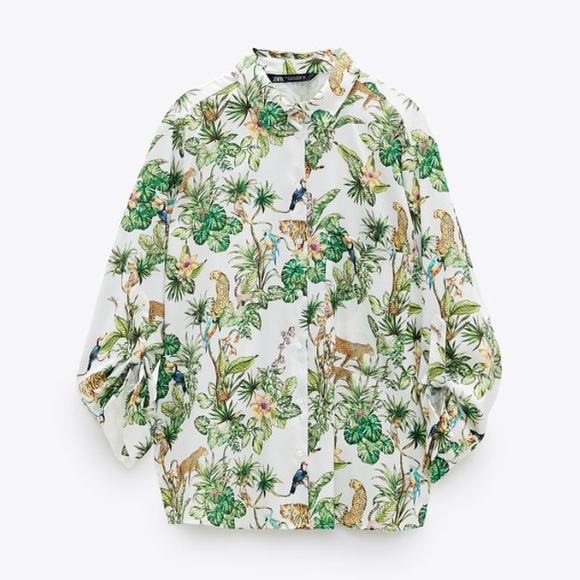 NWT Zara Animal Lon Sleeve Blouse Beige Gr… - Picture 2 of 7